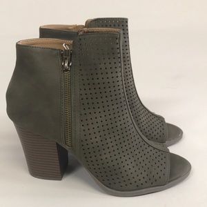 Olive open toed heeled booties